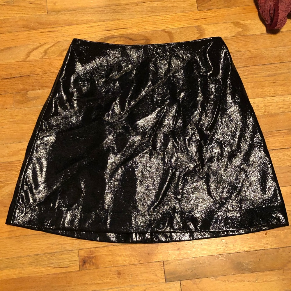 High waisted shiny black skirt